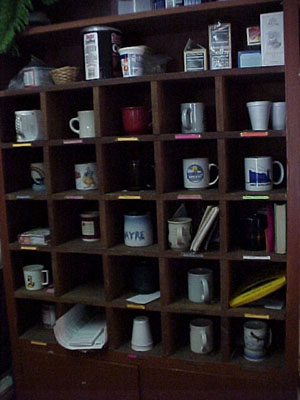 Wall of mugs